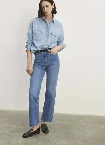 Moviy SKY Yüksek Bel Straight Moviy Ayollar Denim Shim M1010627-87211 - 1