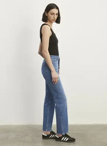 Moviy SKY Yüksek Bel Straight Moviy Ayollar Denim Shim M1010627-87211 - 4