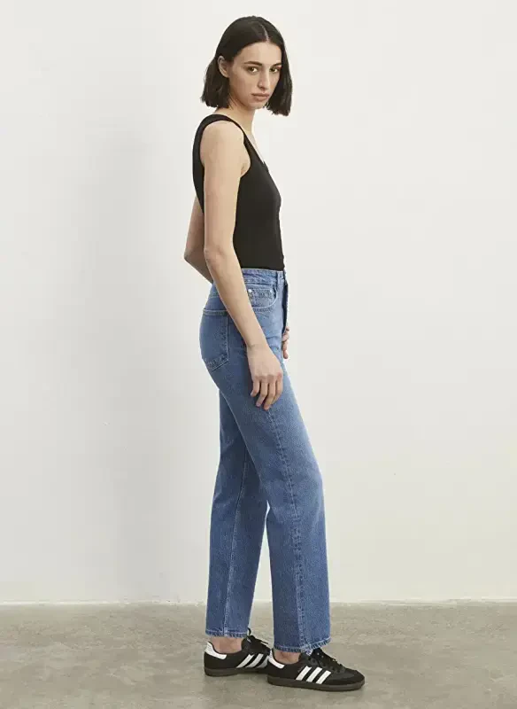 Moviy SKY Yüksek Bel Straight Moviy Ayollar Denim Shim M1010627-87211 - 4