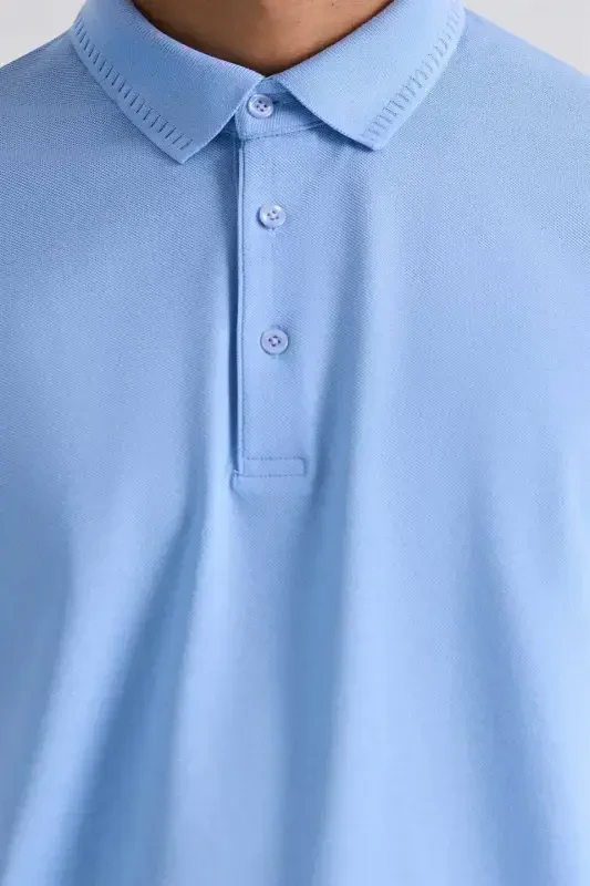 Moviy Slim Fit 100% Paxta Merserize Polo Yoqali Futbolka - 3