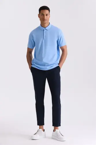 Moviy Slim Fit 100% Paxta Merserize Polo Yoqali Futbolka - JAKAMEN (1)
