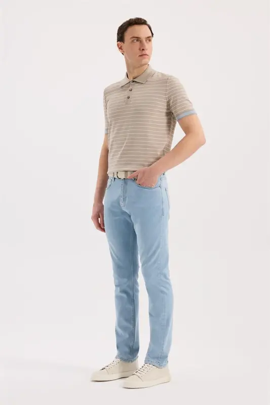 Moviy Slim Fit 5 cho'ntakli elastik jinsi shim - JAKAMEN