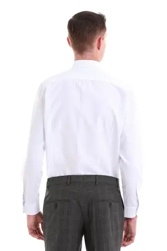 Moviy Slim Fit bosma paxtalik Slim yoqali uzun yengli klassik ko'ylak-Moviy - 6