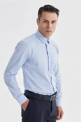 Moviy Slim Fit italyan yoqali klassik galstukli paxta ko'ylak - JAKAMEN (1)