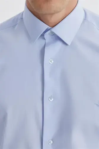 Moviy Slim Fit italyan yoqali klassik galstukli paxta ko'ylak - 3