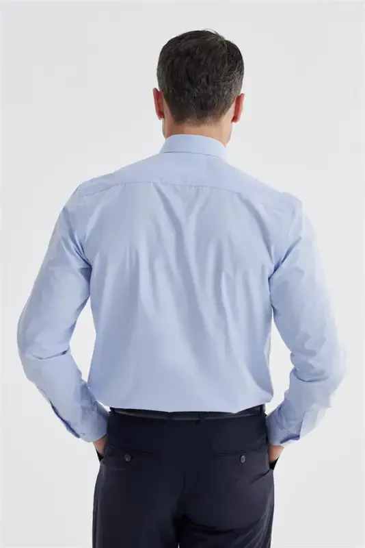 Moviy Slim Fit italyan yoqali klassik galstukli paxta ko'ylak - 4