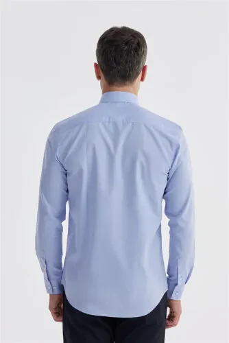 Moviy Slim Fit Paxta Klassik Galstuk Ko'ylak - 4