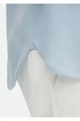 Moviy tekis Regular Fit to'qilgan klassik ko'ylak - 5