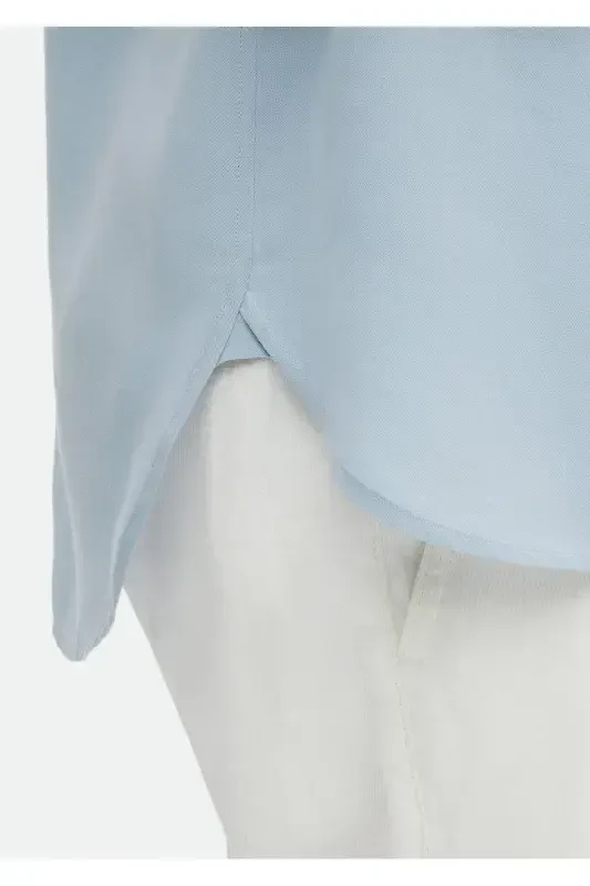 Moviy tekis Regular Fit to'qilgan klassik ko'ylak - 5