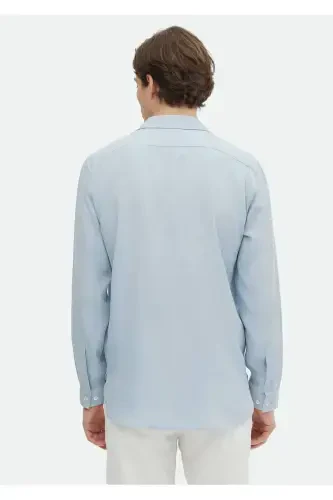 Moviy tekis Regular Fit to'qilgan klassik ko'ylak - 6