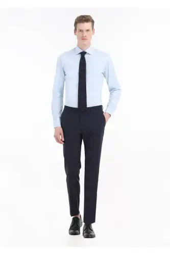 Moviy tekis torli Slim Fit klassik paxta aralash ko'ylak. - 1