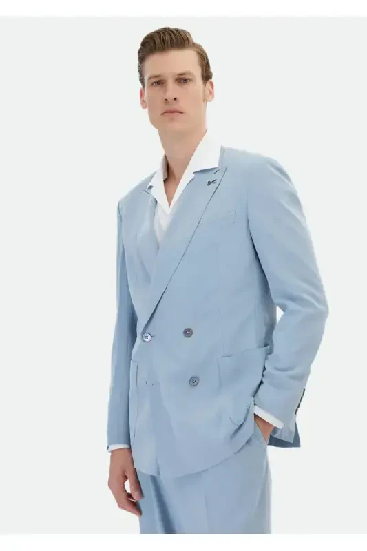 Moviy tekis Zeroweight Slim Fit kostyumi - 1