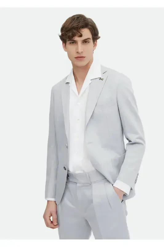 Moviy tekis Zeroweight Slim Fit paxta aralash kostyum. - 1