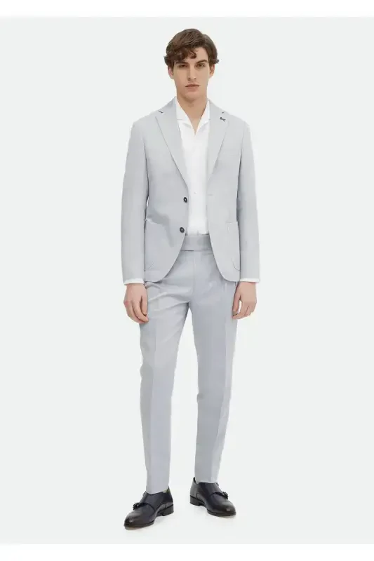 Moviy tekis Zeroweight Slim Fit paxta aralash kostyum. - 2