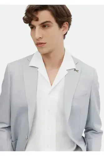 Moviy tekis Zeroweight Slim Fit paxta aralash kostyum. - 3