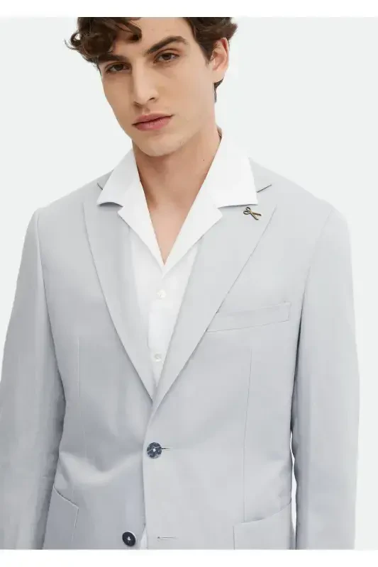 Moviy tekis Zeroweight Slim Fit paxta aralash kostyum. - 4