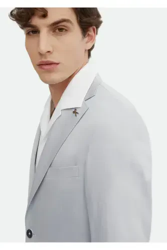 Moviy tekis Zeroweight Slim Fit paxta aralash kostyum. - 5