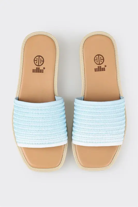 Moviy teri ayollarining tekis shippaklari - Moviy - ELLE SHOES