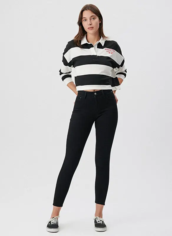 Moviy TESS Double Black Skinny Fit Qora Ayollar Jinsiy Shim M100328-35252 - 2