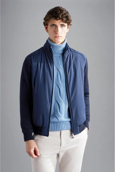 Moviy, uzun yengli, fermuarli, tik yoqali erkak ko'ylagi - PAUL&SHARK