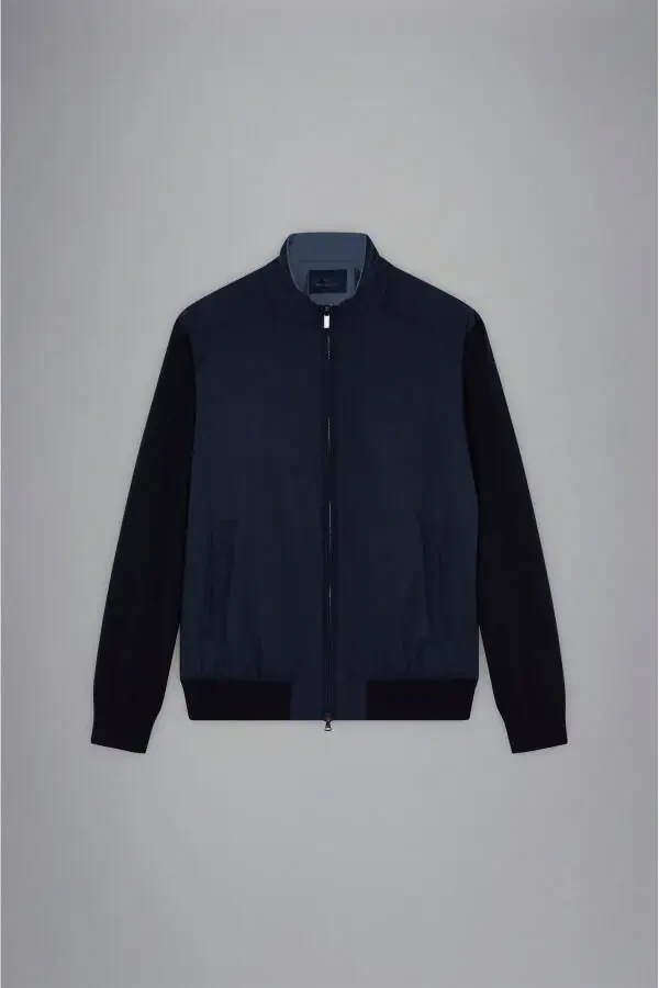 Moviy, uzun yengli, fermuarli, tik yoqali erkak ko'ylagi - 5