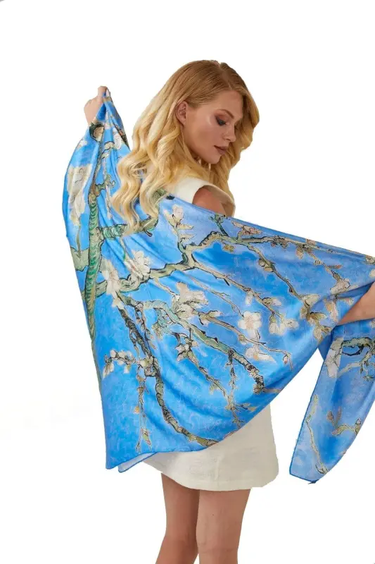 Moviy Van Gogh Bodom Gullari Kvadrat Sharf - DERIDERIM