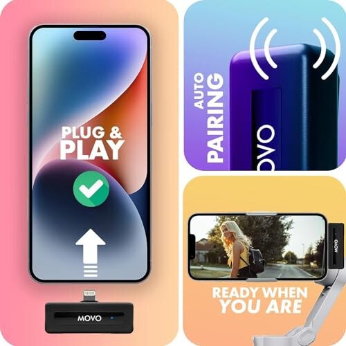 Movo Wireless Mini DI Duo iPhone Microphone for Video Recording - Wireless Microphone for iPhone with Clip on Lavalier Microphone for iPhone 10 HR Battery 164FT Range, Wireless Mic for iPhone, Black - 6