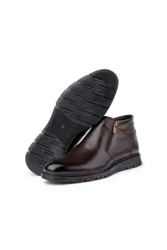 Moyna Genuine Leather Rubber Sole Men's Fur Boots, Fur Lined Boots-Brown - 2