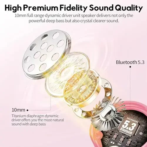 MOZOTER Bluetooth 5.3 Wireless Earbuds,Deep Bass Loud Sound Clear Call Noise Cancelling with 4 Microphones in-Ear Headphones with Wireless Charging Case Compatible for iPhone Android,Work -Pink01 - 3