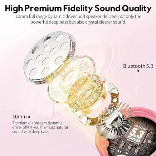 MOZOTER Bluetooth 5.3 Wireless Earbuds,Deep Bass Loud Sound Clear Call Noise Cancelling with 4 Microphones in-Ear Headphones with Wireless Charging Case Compatible for iPhone Android,Work -Pink01 - 3
