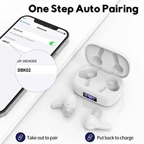 MOZOTER Bluetooth 5.3 simsiz quloqchinlar, chuqur bas baland ovozli aniq qo'ng'iroq shovqinni bekor qiluvchi 4 mikrofonli quloq ichidagi simsiz zaryadlash qutisi iPhone Android, ish uchun mos-oq - 4