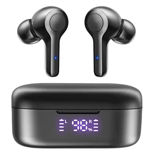 MOZOTER Bluetooth 5.3 Simsiz Quloqchinlar, Chuqur Bass Baland Ovoz Aniq Qo'ng'iroq Shovqinni Bekor Qilish 4 Mikrofonli Quloq ichiga Quloqchinlar Simsiz Zaryadlash Qutisi bilan iPhone Android bilan Mos, Mashq 