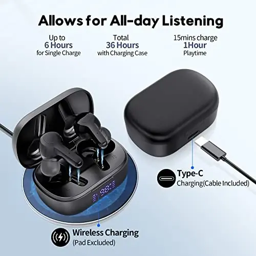 MOZOTER Bluetooth 5.3 Simsiz Quloqchinlar, Chuqur Bass Baland Ovoz Aniq Qo'ng'iroq Shovqinni Bekor Qilish 4 Mikrofonli Quloq ichiga Quloqchinlar Simsiz Zaryadlash Qutisi bilan iPhone Android bilan Mos, Mashq - MOZOTER (1)
