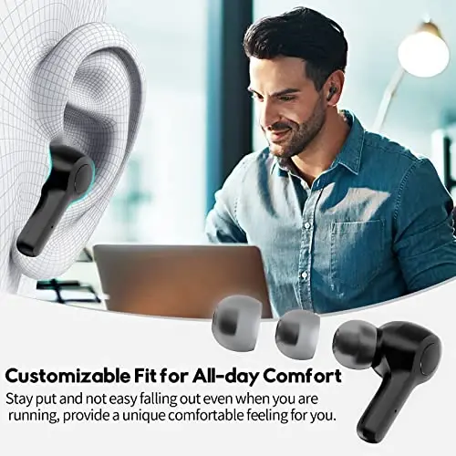 MOZOTER Bluetooth 5.3 Wireless Earbuds, Deep Bass Loud Sound Clear Call Noise Cancelling with 4 Microphones in-Ear Headphones with Wireless Charging Case Compatible for iPhone Android, Workout 