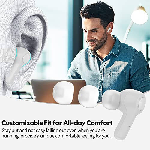 MOZOTER Bluetooth 5.3 Wireless Earbuds, Deep Bass Loud Sound Clear Call Noise Cancelling with 4 Microphones in-Ear Headphones with Wireless Charging Case Compatible for iPhone Android, Workout-White - 6