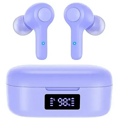 MOZOTER Bluetooth 5.3 Wireless Earbuds,Deep Bass Loud Sound Clear Call Noise Cancelling with Microphones in-Ear Headphones with Wireless Charging Case Compatible for iPhone Android,Work-Purple - MOZOTER
