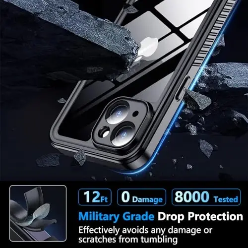 MOZOTER for iPhone 15 Case Waterproof,[IPX8 Underwater Case][Full Body Shockproof & Military Dropproof] Clear Sound Quality Built-in Screen Protector for iPhone 15 6.1 inch-Black - 4