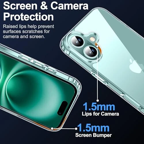 MOZOTER for iPhone 16 Case Clear, [Anti-Yellowing] [Non-Slip] Shockproof Bumper Phone Cover, Slim Thin Cute Case for iPhone 16 6.1 inch - Clear - 6
