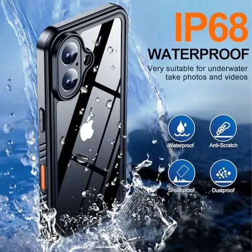 MOZOTER for iPhone 16 Case Waterproof, [IPX8 Underwater Case][Full Body Shockproof & Military Dropproof] Clear Sound Quality Built-in Screen Protector for iPhone 16 6.1 inch-Black - 3