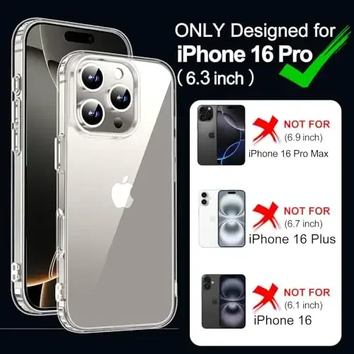 MOZOTER for iPhone 16 Pro Case Clear,[Anti-Yellowing] [Non-Slip] Shockproof Bumper Phone Cover,Slim Thin Cute Case for iPhone 16 Pro 6.3 inch-Clear - MOZOTER (1)