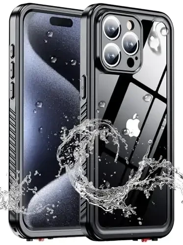 MOZOTER iPhone 15 Pro uchun suv o'tkazmaydigan g'ilof, [IPX8 suv osti g'ilofi] [To'liq korpus zarbga chidamli va harbiy tomchiga chidamli] iPhone 15 Pro 6.1 dyuym uchun o'rnatilgan ekran himoyachisi-qora rang - 1