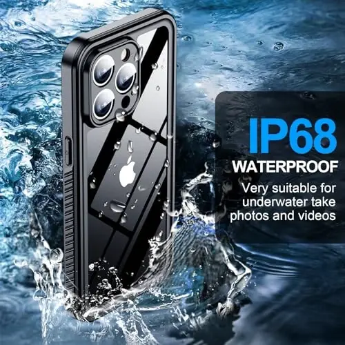 MOZOTER iPhone 15 Pro uchun suv o'tkazmaydigan g'ilof, [IPX8 suv osti g'ilofi] [To'liq korpus zarbga chidamli va harbiy tomchiga chidamli] iPhone 15 Pro 6.1 dyuym uchun o'rnatilgan ekran himoyachisi-qora rang - 3