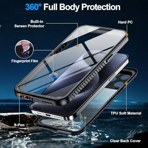 MOZOTER iPhone 15 Pro uchun suv o'tkazmaydigan g'ilof, [IPX8 suv osti g'ilofi] [To'liq korpus zarbga chidamli va harbiy tomchiga chidamli] iPhone 15 Pro 6.1 dyuym uchun o'rnatilgan ekran himoyachisi-qora rang - 4