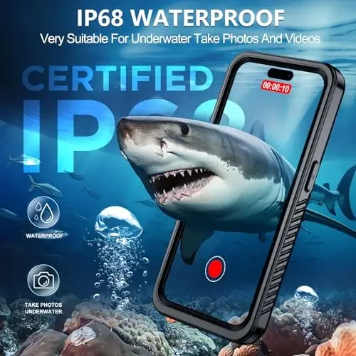 MOZOTER iPhone 15 uchun suv o'tkazmaydigan g'ilof, [IPX8 suv osti g'ilofi] [To'liq korpus zarbga chidamli va harbiy tomchiga chidamli] iPhone 15 6.1 dyuym uchun o'rnatilgan ekran himoyachisi-Qora - 5