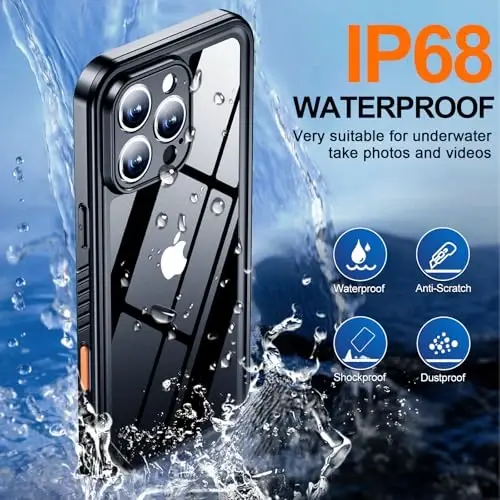 MOZOTER iPhone 16 Pro Max uchun suv o'tkazmaydigan g'ilof, [IPX8 suv osti g'ilofi] [To'liq korpus zarbga chidamli va harbiy himoyaga ega] iPhone 16 Pro Max 6.9 dyuym uchun o'rnatilgan ekran himoyachisi bilan tiniq ovoz sifati - Qora - 3