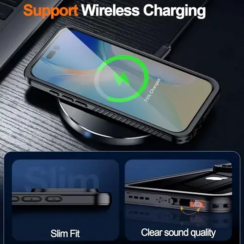 MOZOTER iPhone 16 Pro Max uchun suv o'tkazmaydigan g'ilof, [IPX8 suv osti g'ilofi] [To'liq korpus zarbga chidamli va harbiy himoyaga ega] iPhone 16 Pro Max 6.9 dyuym uchun o'rnatilgan ekran himoyachisi bilan tiniq ovoz sifati - Qora - 5