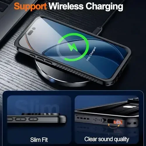 MOZOTER iPhone 16 uchun suv o'tkazmaydigan g'ilof, [IPX8 suv osti g'ilofi] [To'liq korpus zarbga chidamli va harbiy darajadagi] iPhone 16 6.1 dyuym uchun o'rnatilgan ekran himoyachisi bilan tiniq ovoz sifati - Qora - 5