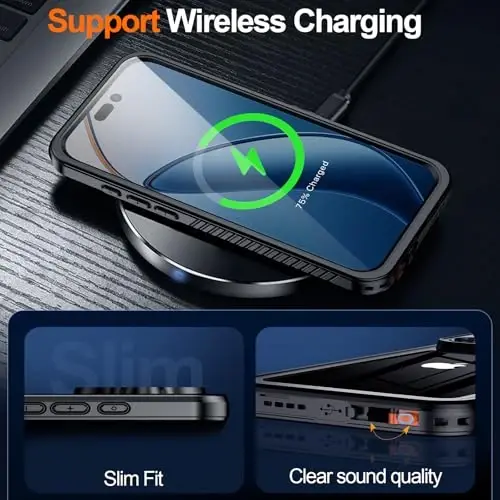 MOZOTER iPhone 16 uchun suv o'tkazmaydigan g'ilof, [IPX8 suv osti g'ilofi] [To'liq korpus zarbga chidamli va harbiy darajadagi] iPhone 16 6.1 dyuym uchun o'rnatilgan ekran himoyachisi bilan tiniq ovoz sifati - Qora - 5