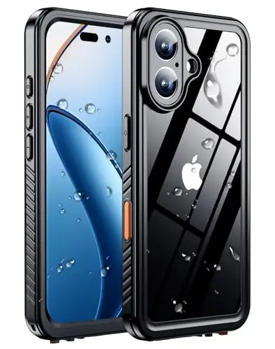MOZOTER iPhone 16 uchun suv o'tkazmaydigan g'ilof, [IPX8 suv osti g'ilofi] [To'liq korpus zarbga chidamli va harbiy darajadagi] iPhone 16 6.1 dyuym uchun o'rnatilgan ekran himoyachisi bilan tiniq ovoz sifati - Qora - 1