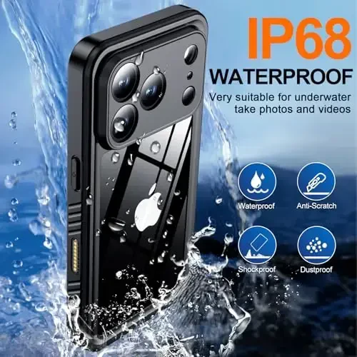 MOZOTER iPhone 17 Pro Max uchun suv o'tkazmaydigan g'ilof, [IPX8 suv osti g'ilofi] [To'liq korpus zarbga chidamli va harbiy darajadagi] Ovoz sifati yaxshi, iPhone 17 Pro Max 6.9 dyuym uchun o'rnatilgan ekran himoyachisi-Qora - 2